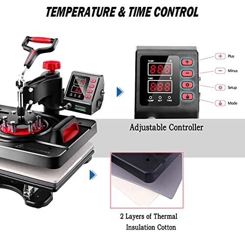 WHUBEFY Upgraded Heat Press Machine for Shirts 15 x 12 Inch T Shirt Press Machine 360-Degree Swing Digital Shirt Printing Heat Transfer Sublimation Whubefy