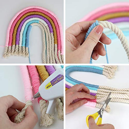 DIY Rainbow Yarn Bedroom Decor (Nursery Decor) makes one wall hanging rainbow & two keychains. Perfect kids crafts for girls age 8 13 years & gifts - WoodArtSupply