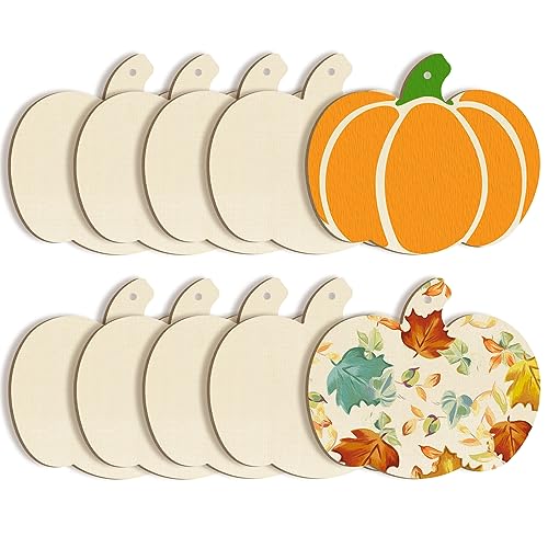 Large Size 7inch Wooden Halloween Thanksgiving Ornaments to Paint, DIY Blank Unfinished Pumpkin Wood Discs Ornament for Crafts Hanging Autumn