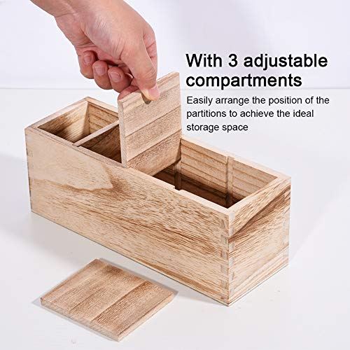 Wood Remote Control Holder Caddy, 4 Slots Table TV Remote Organizer Storage, Multiuse Desk Storage Caddy for Store Pen, Phone, Office Supplies