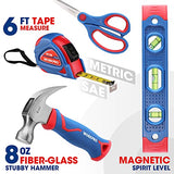 WORKPRO Kids Real Tool Set with 12 Inch Steel Tool Chest with Wheels, 10PCS Boys First Tool Set with 2 Drawers Blue Metal Rolling Tool Chest, Kids WORKPRO