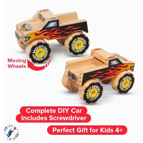 DIY Wooden Monster Truck w/ Stickers - Kids Building Kit - Stem Building Toys - Wood Crafts for Kids - Building Kits for Kids - Woodworking Kits for Little Jupiter