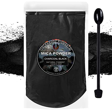 Charcoal Black Mica Powder for Epoxy Resin 100g / 3.5oz. Sealed Bag - TECHAROOZ 2 Tone Resin Dye Color Pigment Powder for Lip Gloss, Nails, Colorant TECHAROOZ