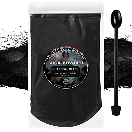 Charcoal Black Mica Powder for Epoxy Resin 100g / 3.5oz. Sealed Bag - TECHAROOZ 2 Tone Resin Dye Color Pigment Powder for Lip Gloss, Nails, Colorant - WoodArtSupply