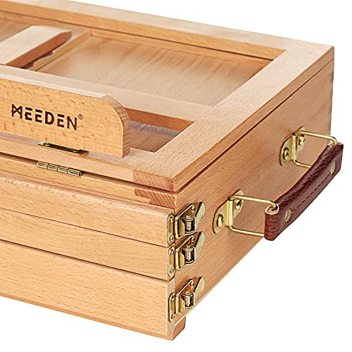 MEEDEN Large Adjustable Artist Tabletop Sketchbox Easel- Multi-Function Solid Beech Wood Storage Box Easel with 3-Drawer for Artist, Art Students & MEEDEN