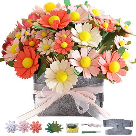 DIY Felt Flower Art Craft Kit,DIY Felt Daisy Bouquet Kit, Floral Gifts,Beginner Craft Kit,Arrange Pre-Cut Felt Flowers and Foliage BAZIMA ALICE