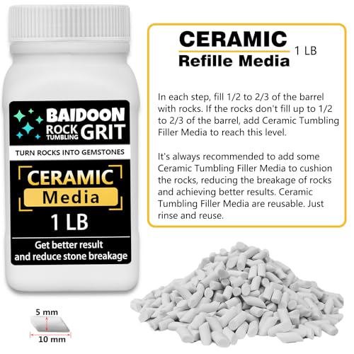 6 in 1 Rock Tumbler Grit Full Function Set – 4 Step Tumbling Grit, 1 Ceramic Refill Media, 9 Varieties Rough Rocks, Rock Tumbler Grit Polish Refill, BAIDOON