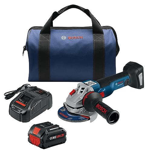 BOSCH GWS18V-10B14 18V Brushless 4-1/2 – 5 In. Angle Grinder Kit with (1) CORE18V® 8 Ah High Power Battery - WoodArtSupply