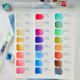 Art Whale Metallic Watercolor 24 Colors in Half-Pans with Waterbrush - Highly Pigmented Tin Box for Painters, Professionals, Beginners, Hobbyists, Art Whale