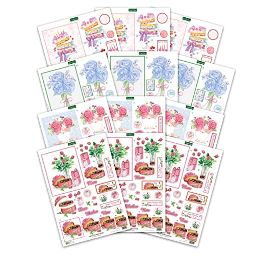 Katy Sue Birthday Cake & Flowers Paper Tole 3D Die Cut Decoupage Selection Pack. Contains 12 Die-Cut Sheets in Letter Size (4 Designs, 3 Copies of Katy Sue