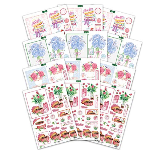 Katy Sue Birthday Cake & Flowers Paper Tole 3D Die Cut Decoupage Selection Pack. Contains 12 Die-Cut Sheets in Letter Size (4 Designs, 3 Copies of - WoodArtSupply