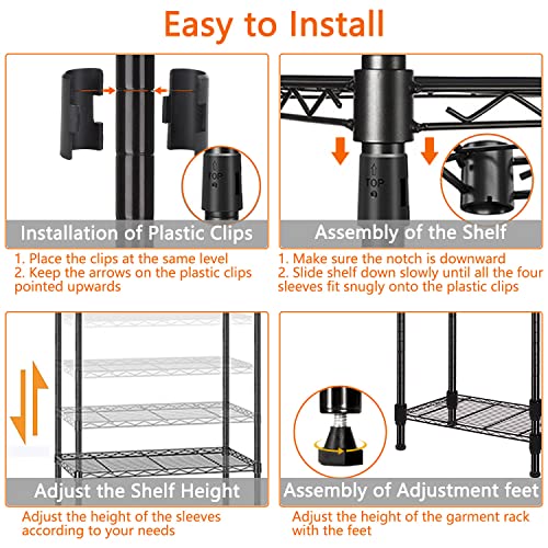 REGILLER 6 Wire Shelving Steel Storage Rack Adjustable Unit Shelves for Laundry Bathroom Kitchen Pantry Closet (21.1L x 11.9W x 64H, Black) - WoodArtSupply