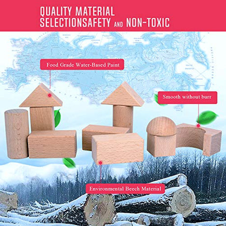 Wooden Building Blocks Set for Kids - Stacker Stacking Game Construction Toys Set Preschool Colorful Learning Educational Toys - Geometry Wooden Migargle