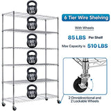 Storage Shelves Metal Shelf Wire Shelving Unit with Wheels 6 Tier NSF Certification Height Adjustable Garage Shelving Utility Steel Heavy Duty Dkeli