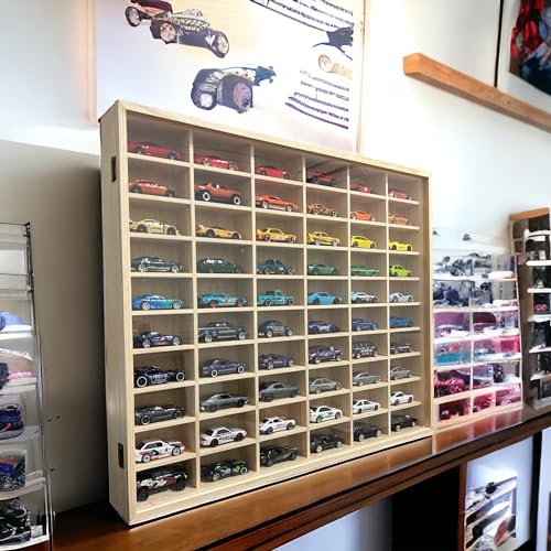 Wooden Wall Mount Display Case for Hot Wheels, with Dust Resistant Door, Matchbox 1/64 Scale Diecast Model Cars Display Storage Organizer Case,