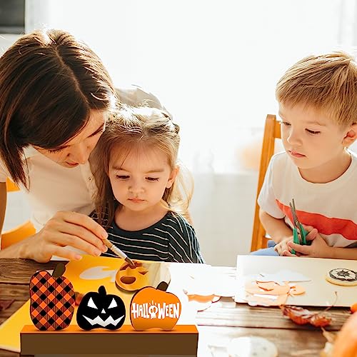 Thyle 4 Pcs Thanksgiving Fall Wooden Pumpkin Cutouts with a Holder 4 Design Unfinished Pumpkin Shaped Table Wooden Signs Blank Wood Pumpkin Cutout Thyle