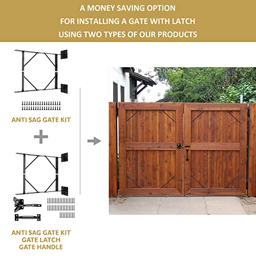 Anti Sag Gate Kit with Gate Hinges Heavy Duty for Wooden Fences-No Sag Gate Corner Brace Bracket for Doors, Corral Gates, Wood Windows (Anti Sag Gate