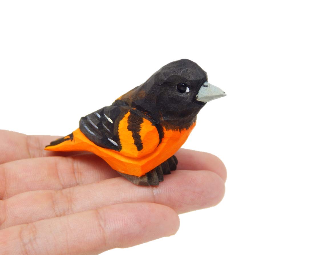 Selsela Oriole Bird Figurine Decoration Baltimore Orchard Wooden Art Statue Carved Small Animal Black Orange - WoodArtSupply