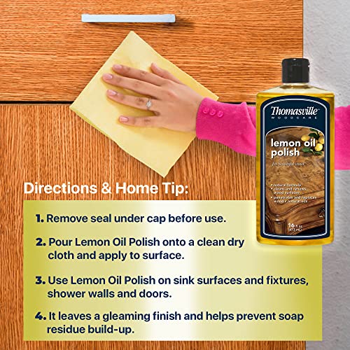 THOMASVILLE LEMON OIL POLISH - Natural Lemon Scented Wood Cleaner & Furniture Polish, Cleans, Renews, Restores & Rejuvenates Wood Surfaces, Protects - WoodArtSupply