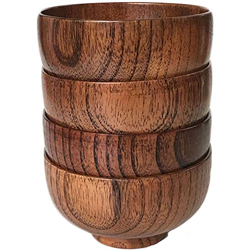 Cospring Handmade Wood Bowl, Mug, for Rice, Soup, Dip, Coffee, Tea, Decoration (4PCS Jujube Bowls, M: 4.5'' Dia x 2.6'' High) Cospring