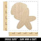 Starfish and Shell Beach Tropical Doodle Unfinished Wood Shape Piece Cutout for DIY Craft Projects - 1/8 Inch Thick - 4.70 Inch Size Sniggle Sloth