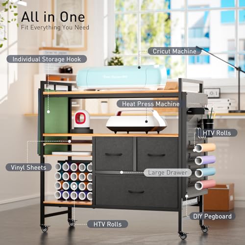 PUNLUXU Organizers and Storage Compatible with Cricut Machines - Vinyl Roll Holder, DIY Pegboard with Accessories Organizer, Rolling Craft Table with PUNLUXU