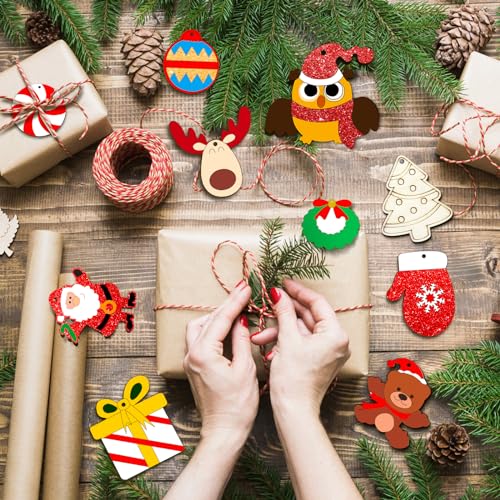 OCHIDO 36 Pcs Wooden Christmas Ornaments for Hanging Decorations,12 Styles Unfinished Wooden Slices with Holes for Paintable Crafts,Kid DIY Craft OCHIDO