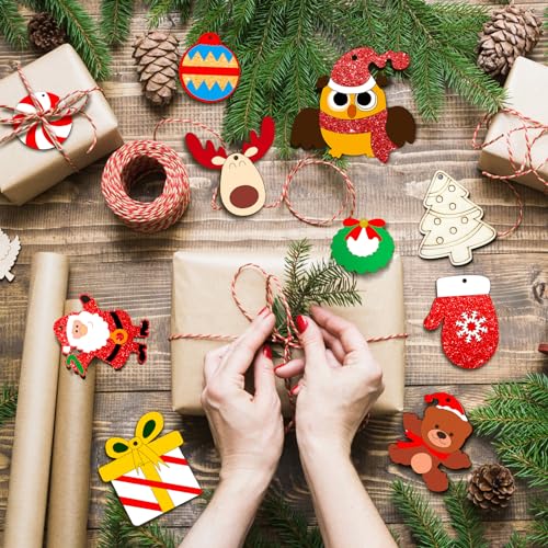 OCHIDO 36 Pcs Wooden Christmas Ornaments for Hanging Decorations,12 Styles Unfinished Wooden Slices with Holes for Paintable Crafts,Kid DIY Craft