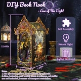 DIY Book Nook Kit Castle Miniature Dollhouse Kit, Magic Castle Bookshelf Insert Decor with Sensor LED Light, Bookend Building Set Hobbies 3D Wooden Hallisun