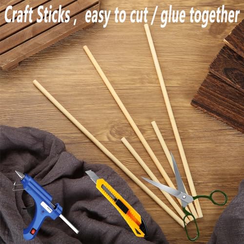 Acrux7 400Pcs Wooden Dowel Rods 1/4 x 6 Inch & 12 Inch Unfinished Dowel Rods Round Wood Sticks Natural Wood Dowels Bulk Dowels Rods for Craft DIY Acrux7