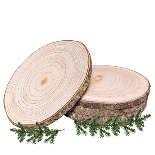 Wood Rounds 4 Pcs 10"-12 Inch Large Wood Slices for Centerpieces Unfinished Rustic Wood Slices for Wedding,Table Centerpieces,Décor,Crafts,DIY Projects