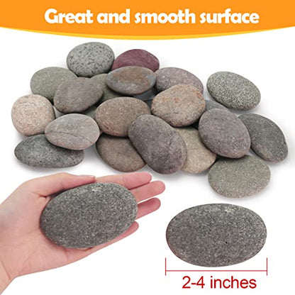 Lechloris 24pcs River Rocks for Painting- 2-4 in Extra Large Hand Picked Rock-Thick-Flat-Smooth Painting Rocks- Perfect for DIY, Kids Crafts,