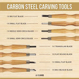 JJ CARE Wood Carving Kit [8 SK7 Carving Knives with Beechwood Handle, 10 Basswood Carving Blocks, and 1 Grinding Stone] - Beginner Wood Carving Kit, JJ CARE