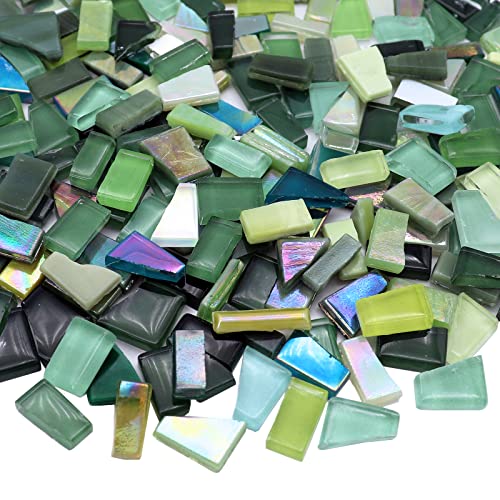 LITMIND Green Mixed Irregular Glass Mosaic Tiles for Art Crafts, 9oz Value Pack Mosaic Making Supplies, Mosaic Kits for Adults LITMIND