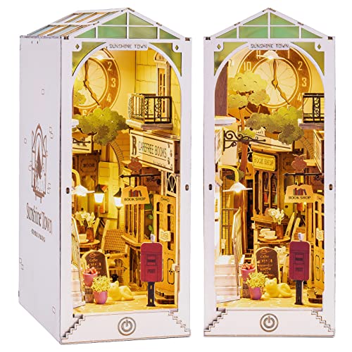 Rolife DIY Book Nook Kit 3D Wooden Puzzle, Bookshelf Indert Decor with LED DIY Bookend Diorama Dollhouse Kit Crafts Hobbies Gifts for Adults/Teens Rolife