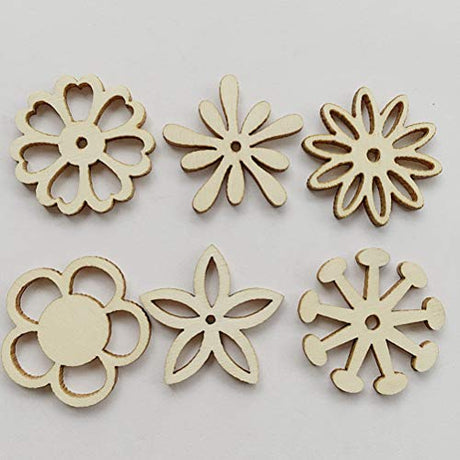 Amosfun 100PCS Wooden Flower Embellishments Patterns Cutouts Wooden Pieces Craft Ornament for DIY Art Amosfun