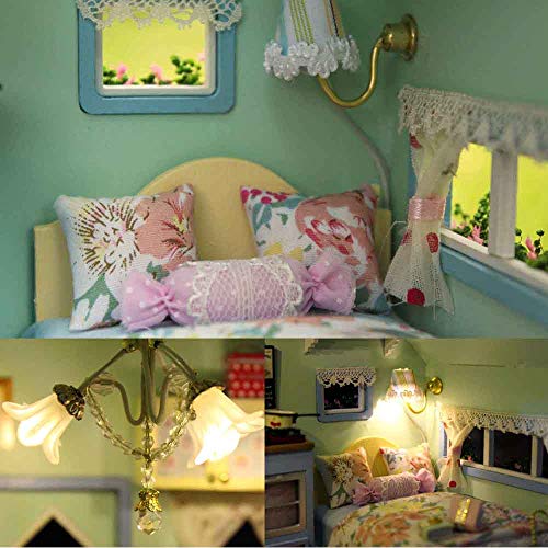 MAGQOO Wooden Dollhouse Miniature with Furniture DIY Dollhouse Kit DIY House Kit Tiny House Kit with Voice Control and Music Movement 1:18 Scale MAGQOO