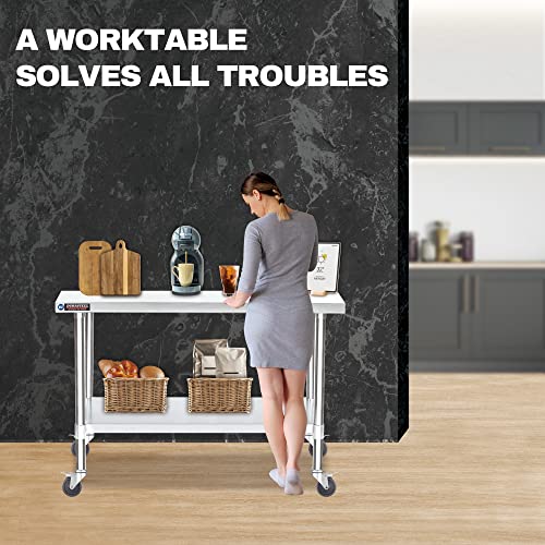 Food Prep Stainless Steel Table - DuraSteel 30 x 60 Inch Metal Table Cart - Commercial Workbench with Caster Wheel - NSF Certified - for Restaurant, DuraSteel