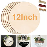 12 Inch Wood Circles for Crafts, 5Pcs Unfinished Wood Crafts, DIY Wood Rounds for Cricut Projects, Door Hanger, Wood Burning, Painting, Halloween Brmeday