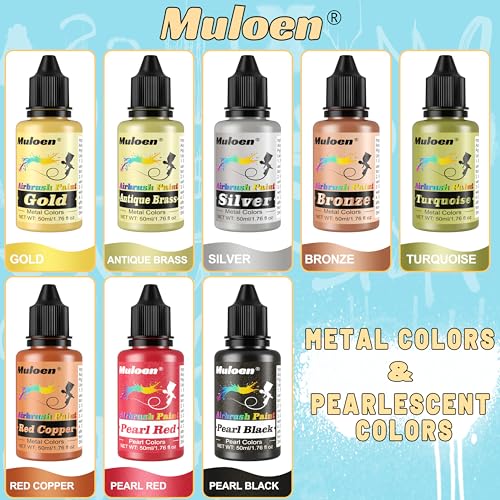 Airbrush Paint Set - 24 Colors Airbrush Paint with 2 Cleaning Brush, Ready to Spray Airbrush Kit, Water Based Acrylic Air Brush Paint Kit for Artists Muloen