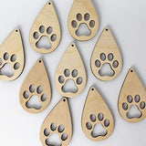 ALL SIZES BULK (12pc to 100pc) Unfinished Wood Wooden Laser Cutout Puppy Dog Paw Prints Teardrop Dangle Earring Jewelry Blanks Charms Shape Crafts Texan Wood Crafts
