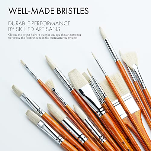 ARTIFY Oil Paint Brushes Set, 15Pcs Professional Natural Chungking Bristle Acrylic Paint Set, Perfect for Oil and Acrylic Painting, Long and Heavy - WoodArtSupply