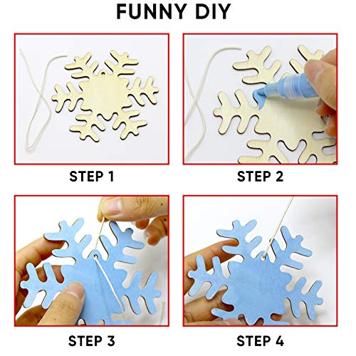 Hidreas 50 Pcs DIY Wooden Ornaments Christmas Wooden Ornaments Making Kit Christmas Crafts with Wax Rope and Rhinestone Stickers for Christmas Hidreas