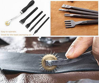 18Pcs Leather Stitching Working Tools kit Leather Craft Tools Perfect for Stitching Punching Cutting Sewing Leather Craft Making DIY Leathercraft