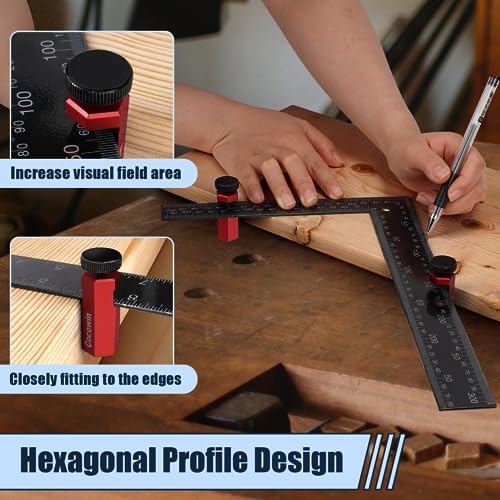 Red Cocowin Tall Stair Gauges for Framing Square with Holder and Carabiner Stair guages Knobs Tool for Circular Saw Metal Stair Stringer Layout Tool Cocowin