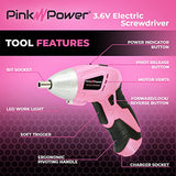Pink Power 3.6V Cordless Electric Screwdriver Rechargeable Electronic Mini Automatic Gyroscopic Screw Gun Kit for Home - with Battery Indicator LED Pink Power