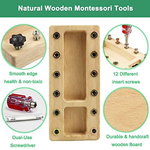 Inslat Montessori Screwdriver Board Set, Wooden Montessori Toys for 3 4 5 Year Old Kids, Educational Screw Board Sensory Learning Toys STEM Fine Inslat