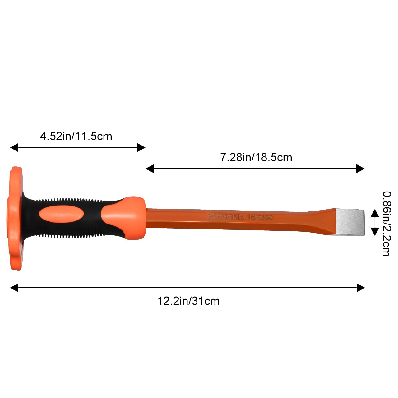 ZUZUAN 12-Inch Heavy Duty Flat Chisel with Hand Protection,Flat Head,Demolishing/Masonry/Carving/Concrete Breaker Chisels with Bi-Material Hand Guard ZUZUAN