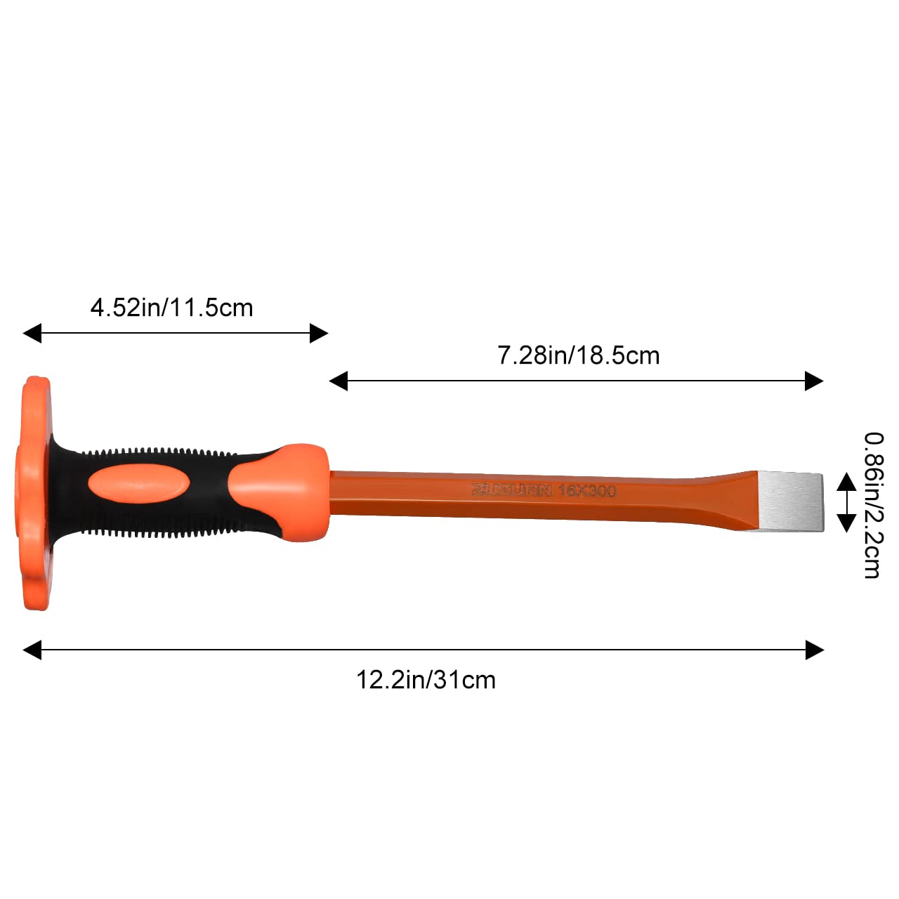 ZUZUAN 12-Inch Heavy Duty Flat Chisel with Hand Protection,Flat Head,Demolishing/Masonry/Carving/Concrete Breaker Chisels with Bi-Material Hand Guard - WoodArtSupply