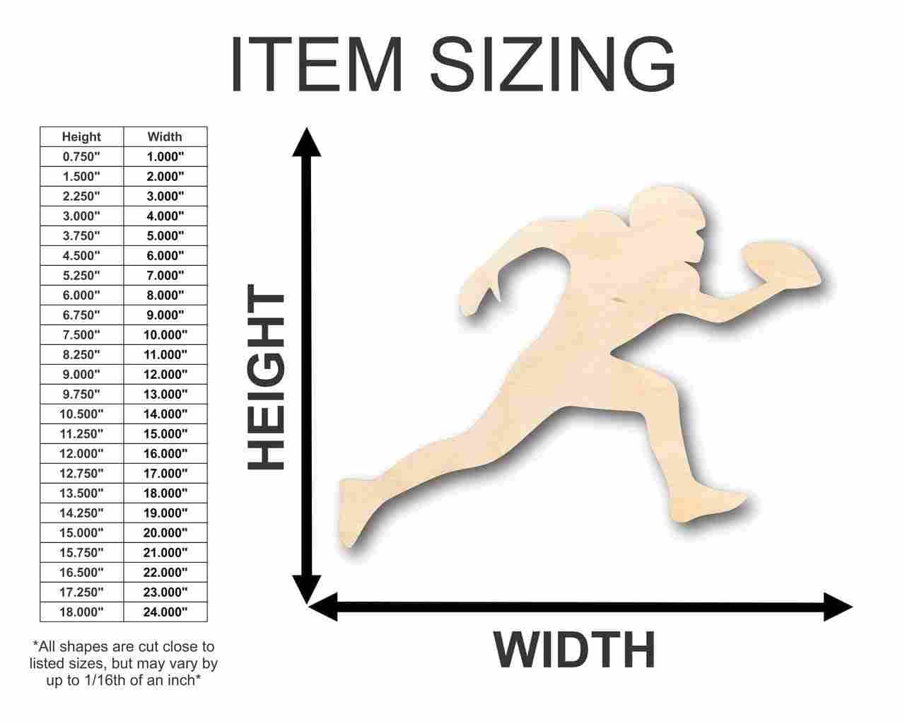 Unfinished Wood Football Player Shape - Sports - Craft - up to 24" 6" / 1/8" 24 Hour Crafts